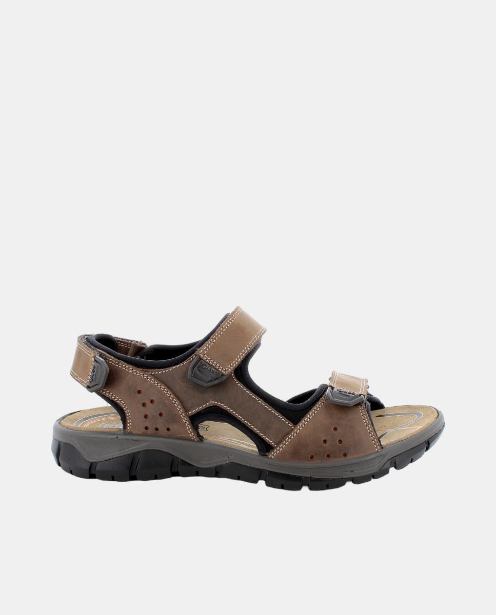 Imagem 0 de Sandálias em Pele com Fecho de Velcro Triplo - Castanho-Claro