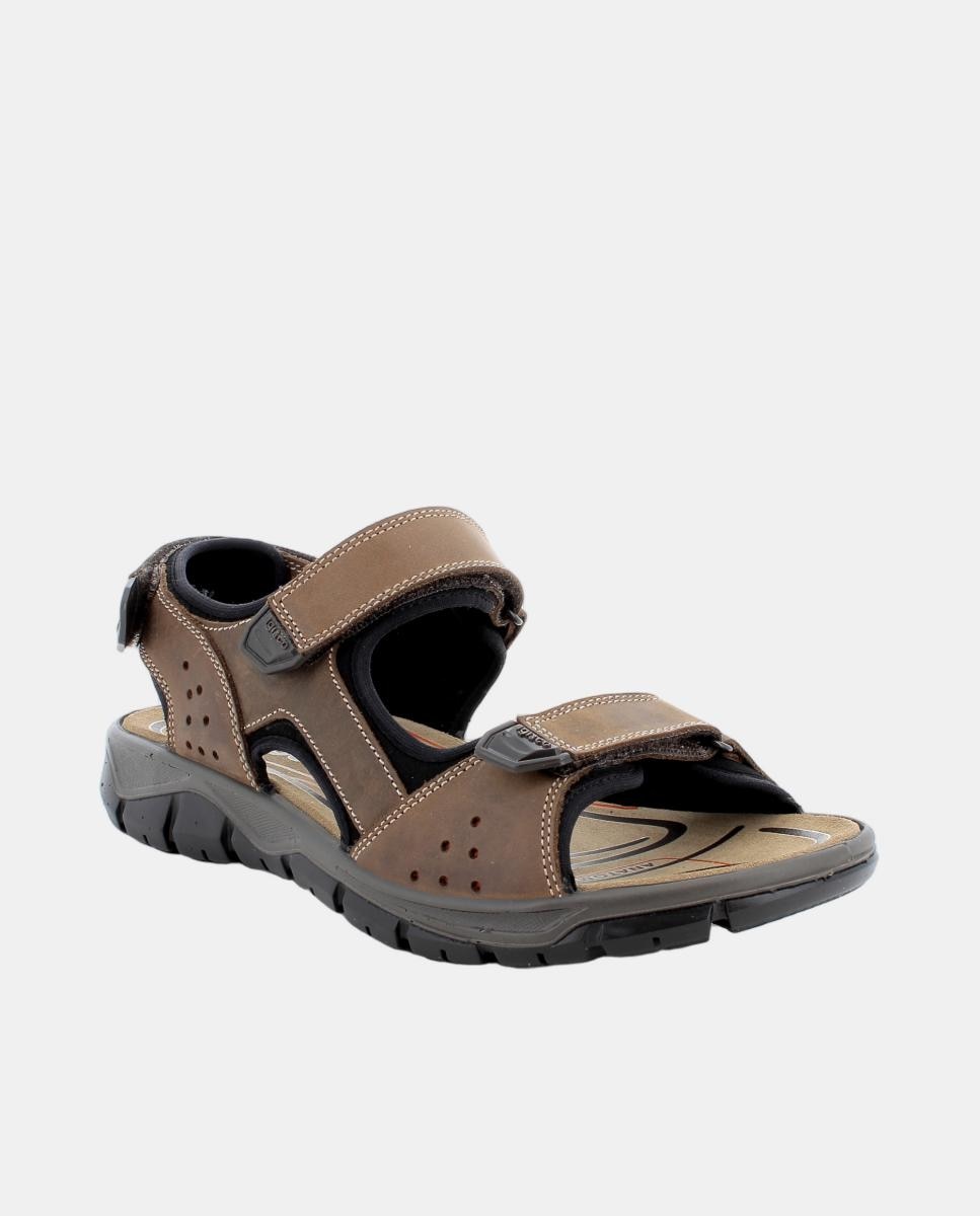 Sandálias em Pele com Fecho de Velcro Triplo - Castanho-Claro Castanho-claro-2