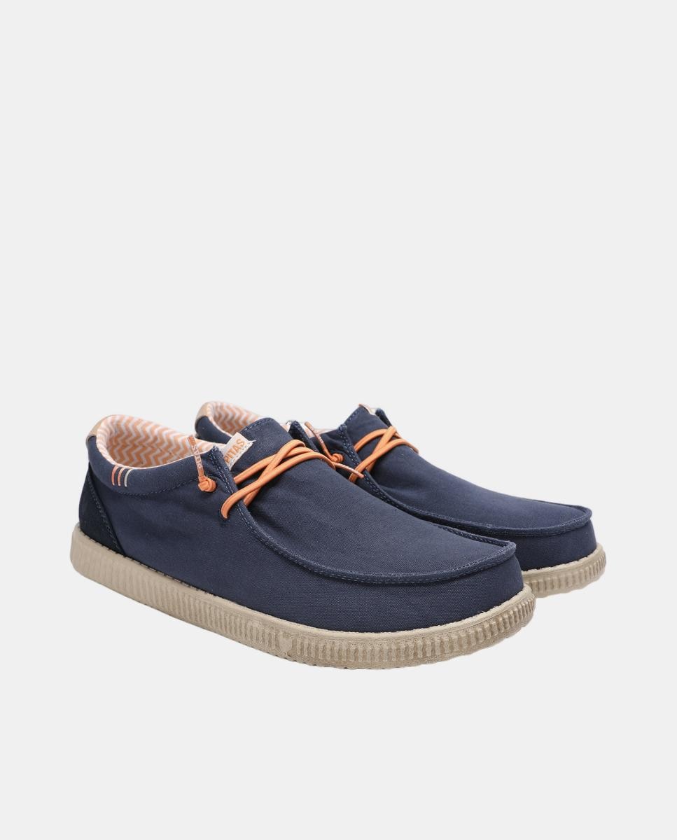 Sapatos Tipo Wallabees Ultraligeiros em Pele e Algodão Azul-escuro-2