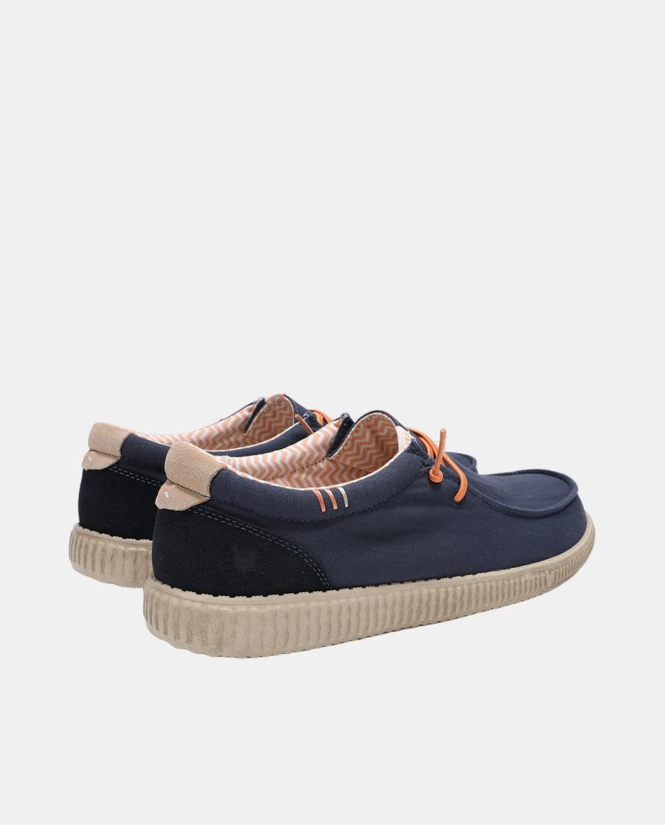 Sapatos Tipo Wallabees Ultraligeiros em Pele e Algodão Azul-escuro-3
