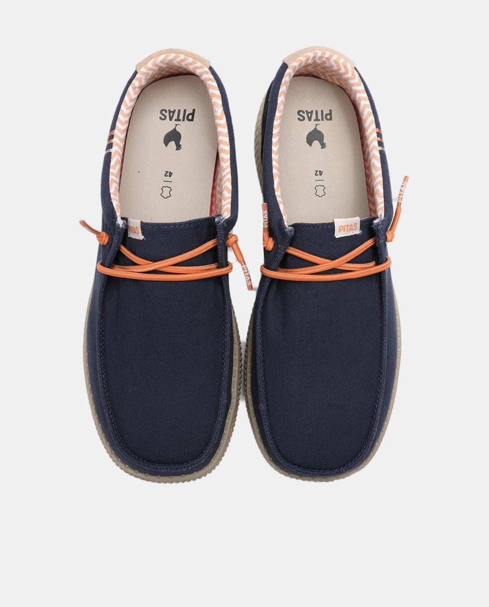 Sapatos Tipo Wallabees Ultraligeiros em Pele e Algodão Azul-escuro-4