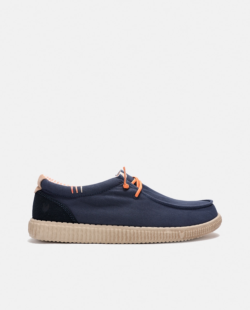 Sapatos Tipo Wallabees Ultraligeiros em Pele e Algodão Azul-escuro-5
