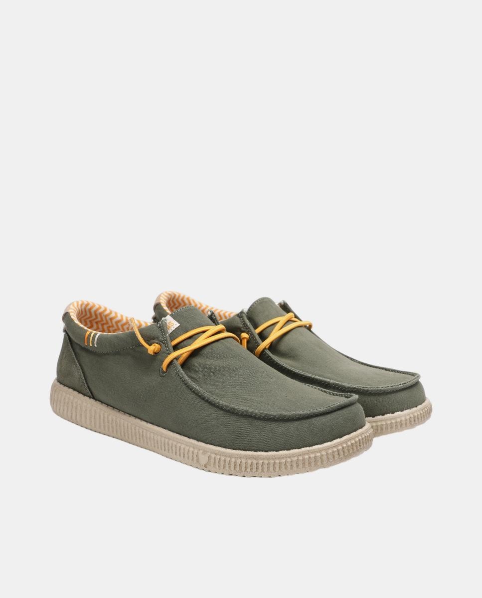 Sapatos Tipo Wallabees Ultraligeiros em Pele e Algodão Verde-militar-2