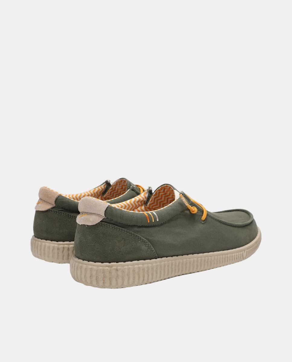 Sapatos Tipo Wallabees Ultraligeiros em Pele e Algodão Verde-militar-3