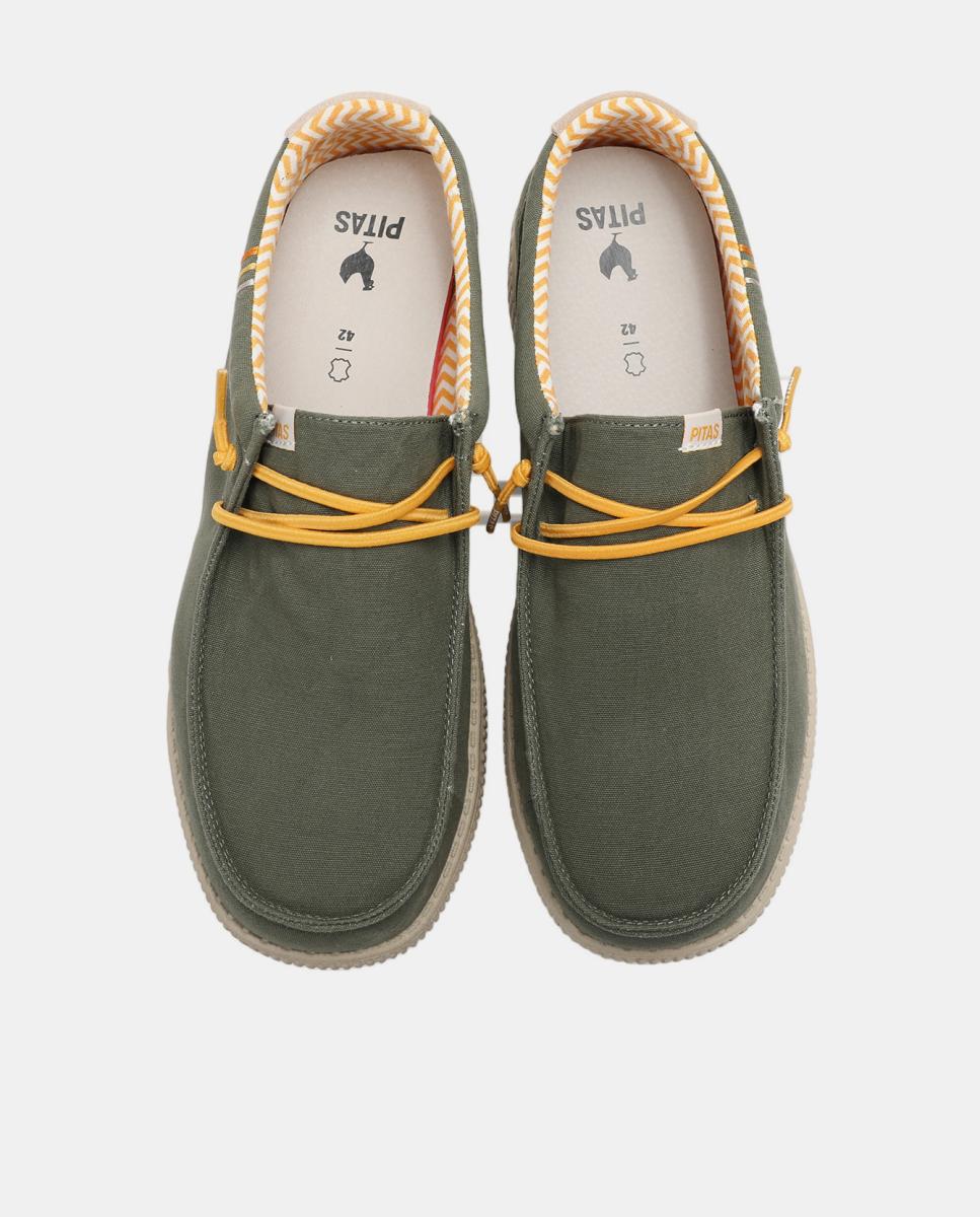 Sapatos Tipo Wallabees Ultraligeiros em Pele e Algodão Verde-militar-4