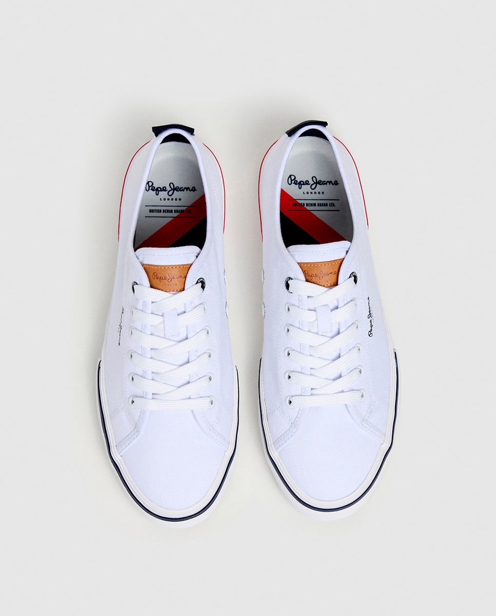 Sapatilhas Básicas de Lona Fina com Logótipo Union Jack no Calcanhar e Sola Vulcanizada Branco-2