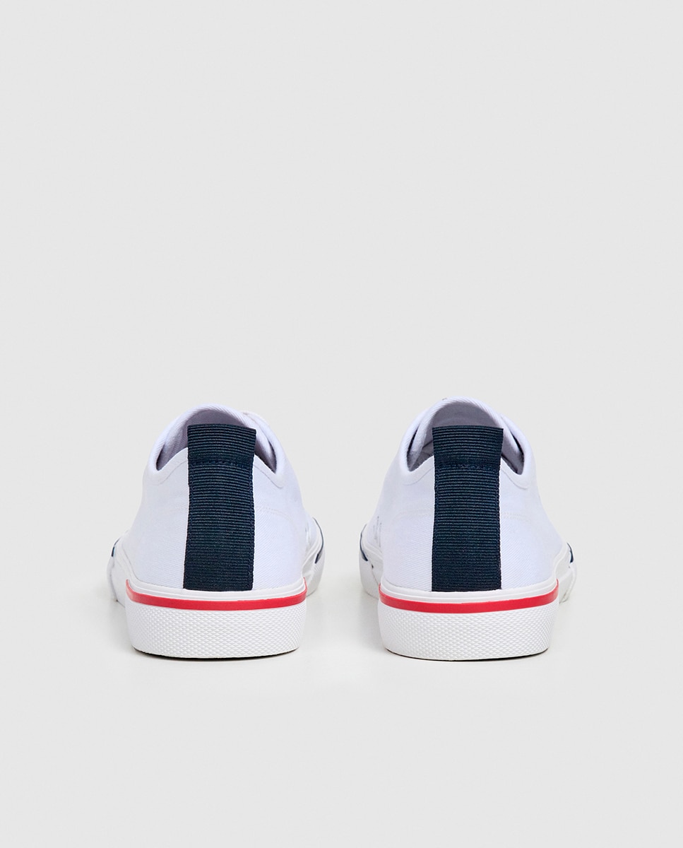 Sapatilhas Básicas de Lona Fina com Logótipo Union Jack no Calcanhar e Sola Vulcanizada Branco-4