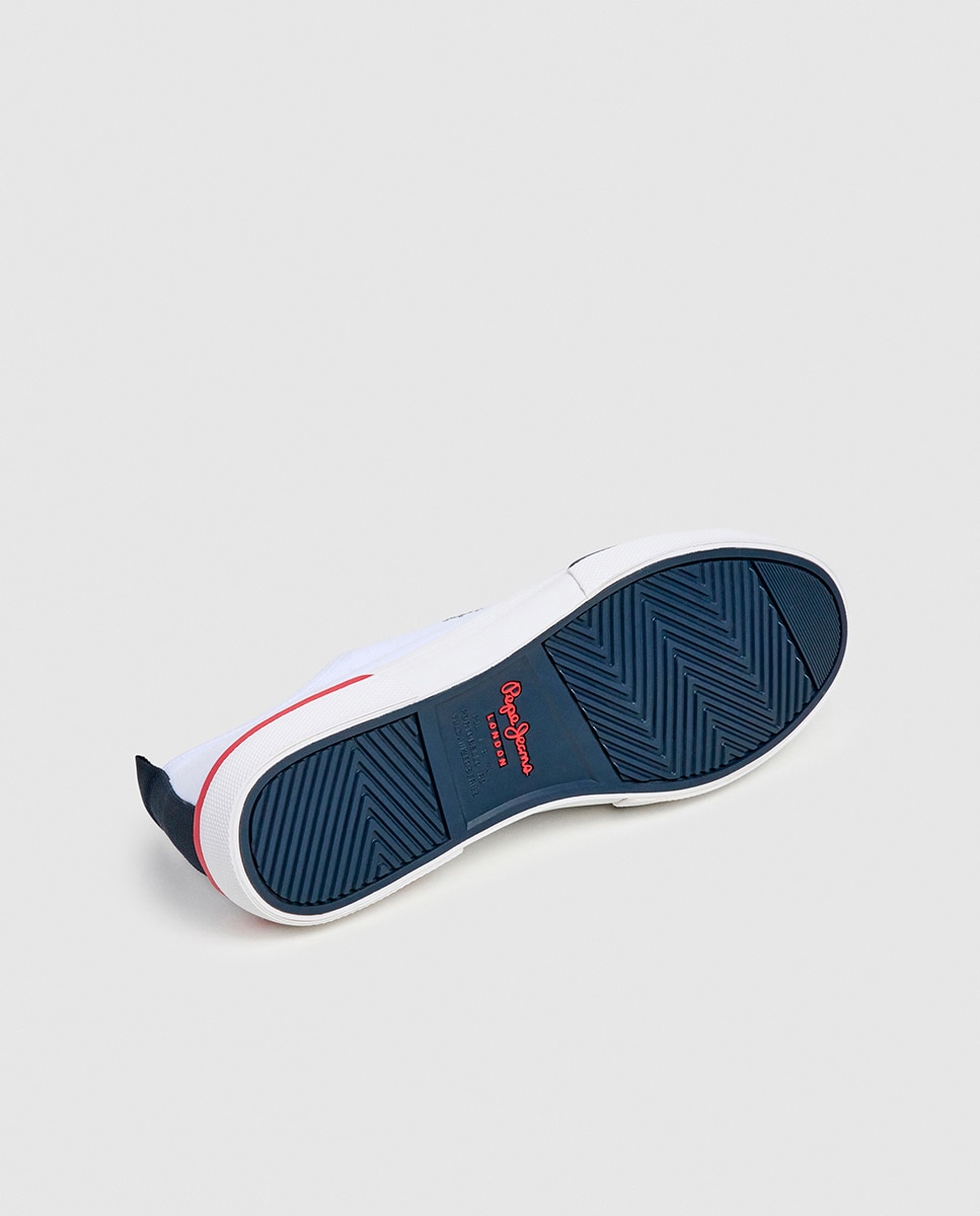 Sapatilhas Básicas de Lona Fina com Logótipo Union Jack no Calcanhar e Sola Vulcanizada Branco-6