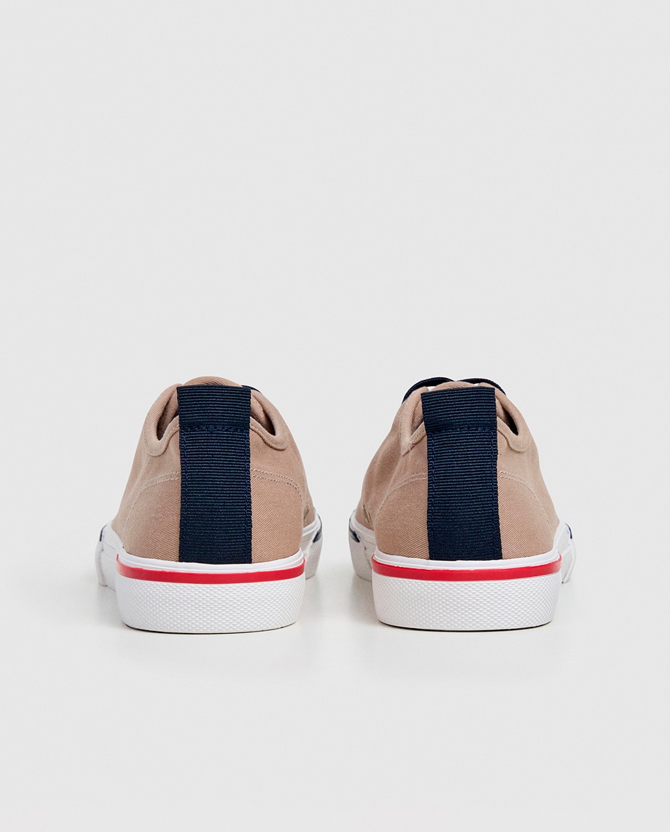 Sapatilhas Básicas de Lona Fina com Logótipo Union Jack no Calcanhar e Sola Vulcanizada Castanho-claro-5