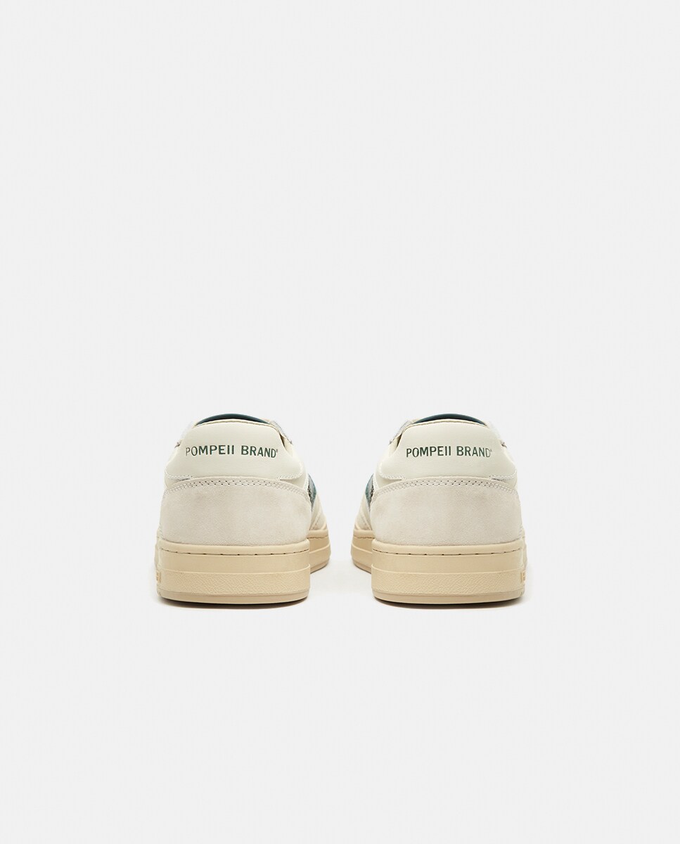 Sapatilhas com Detalhe da Marca em Pele e Camurça - Branco Verde-5