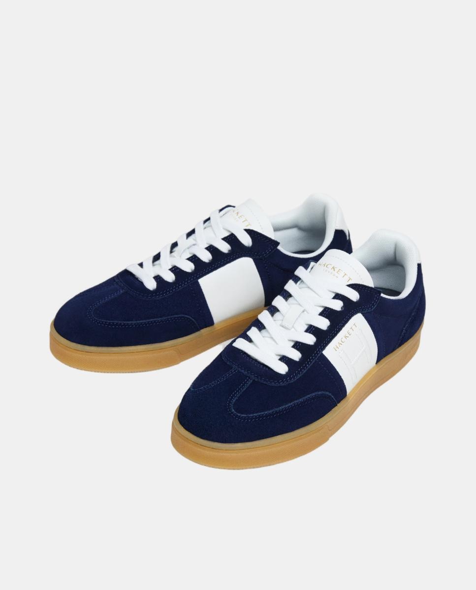 Sapatilhas Desportivas em Camurça com Risca em Pele em Contraste Azul-marinho-3