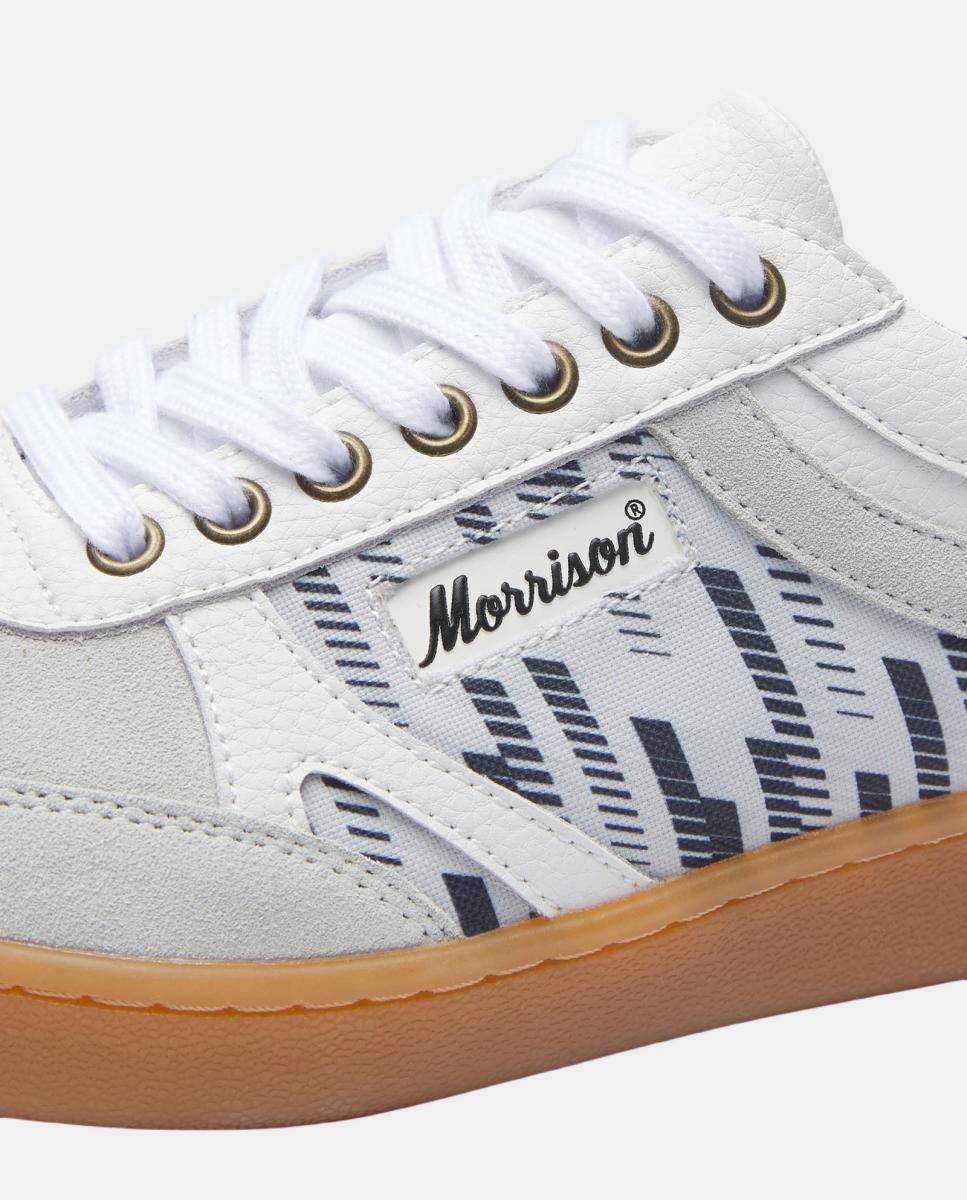 Sapatilhas Nineties de Couro e Detalhes em Croute com Estampados Únicos. Branco-3