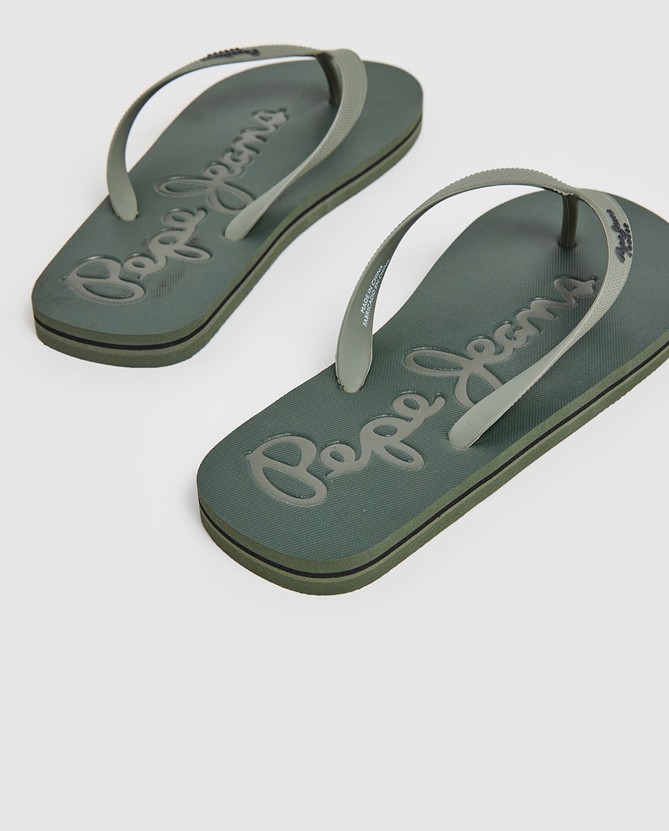 Chinelos Bay Beach com Tira de Dedo Logotipada Caqui-4