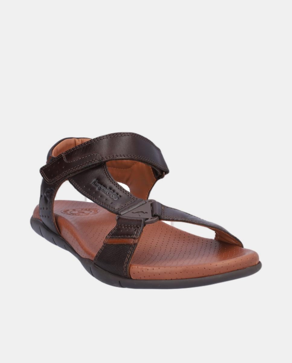 Sandálias em Pele com Velcro Castanho-2