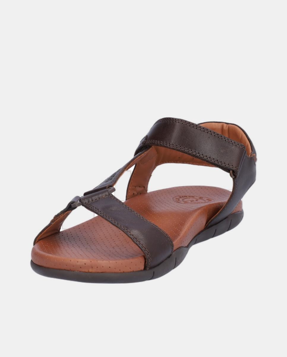 Sandálias em Pele com Velcro Castanho-3