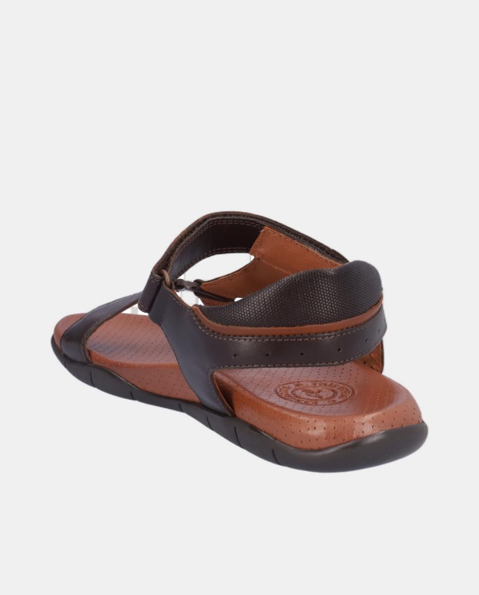 Sandálias em Pele com Velcro Castanho-5