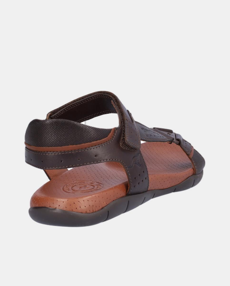Sandálias em Pele com Velcro Castanho-6
