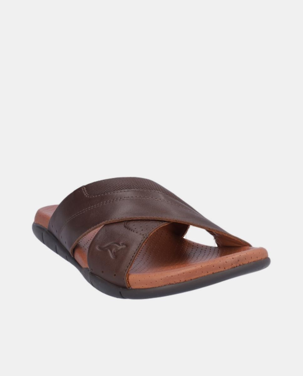 Sandálias em Pele com Pala de Tiras Castanho-escuro-2