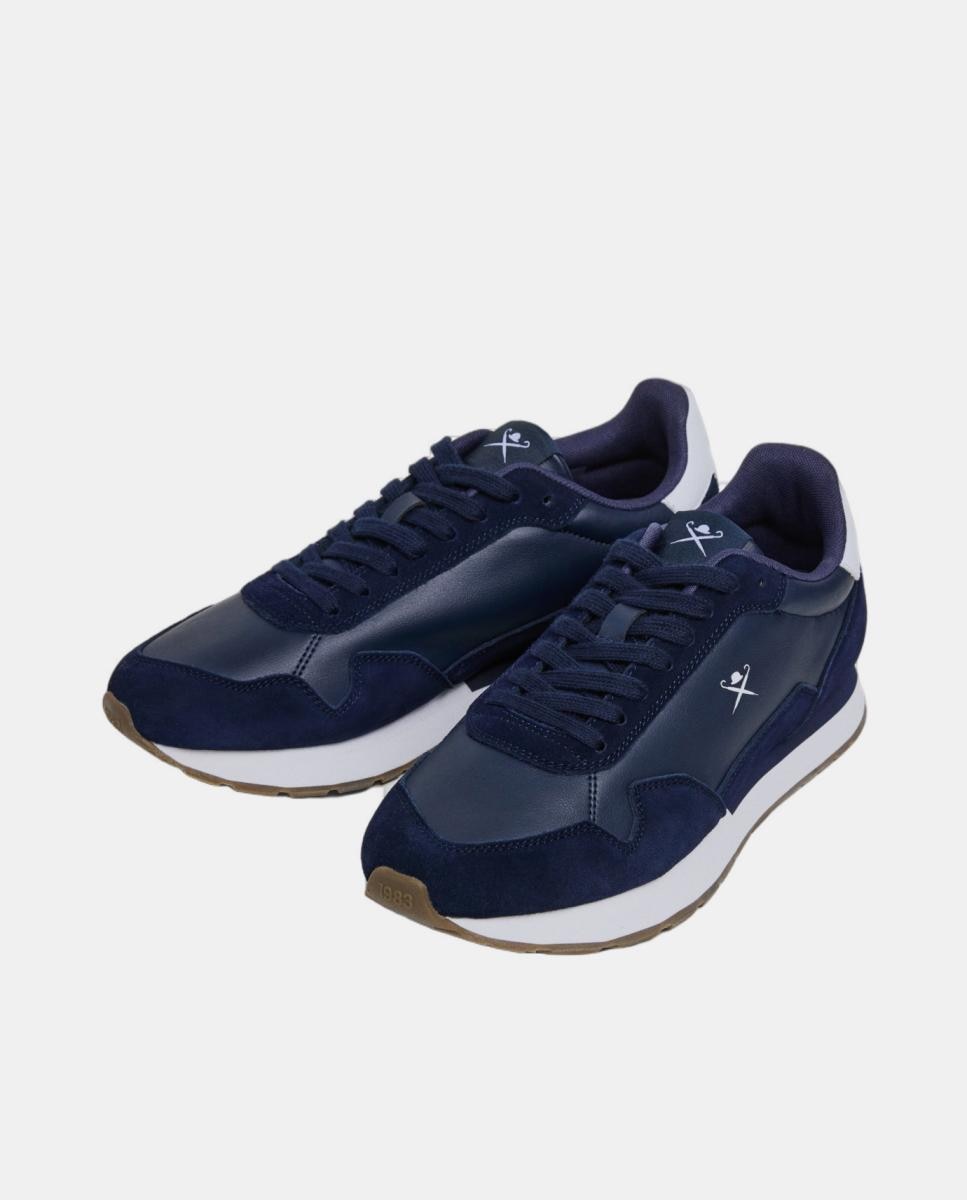 Zapatilla deportiva de hombre de running de piel y ante - Hackett - Azul marino Azul marino-3