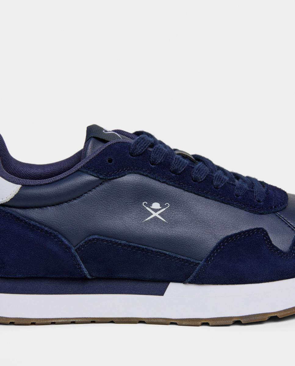 Zapatilla deportiva de hombre de running de piel y ante - Hackett - Azul marino Azul marino-5