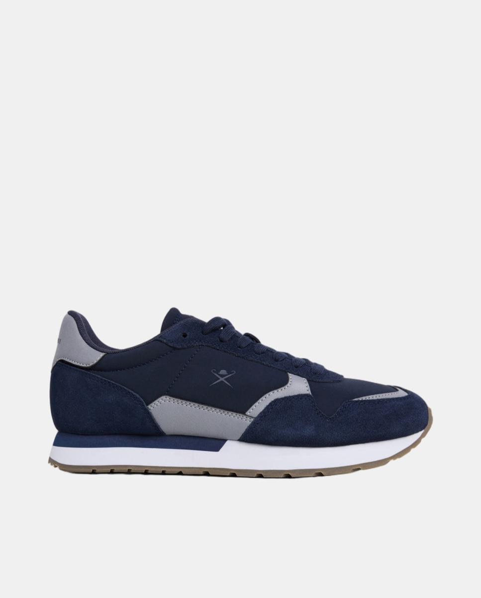 Zapatilla deportiva de hombre de running de piel y ante - Hackett - Azul marino Azul marino-1