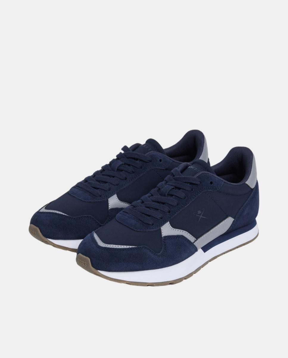 Zapatilla deportiva de hombre de running de piel y ante - Hackett - Azul marino Azul marino-3