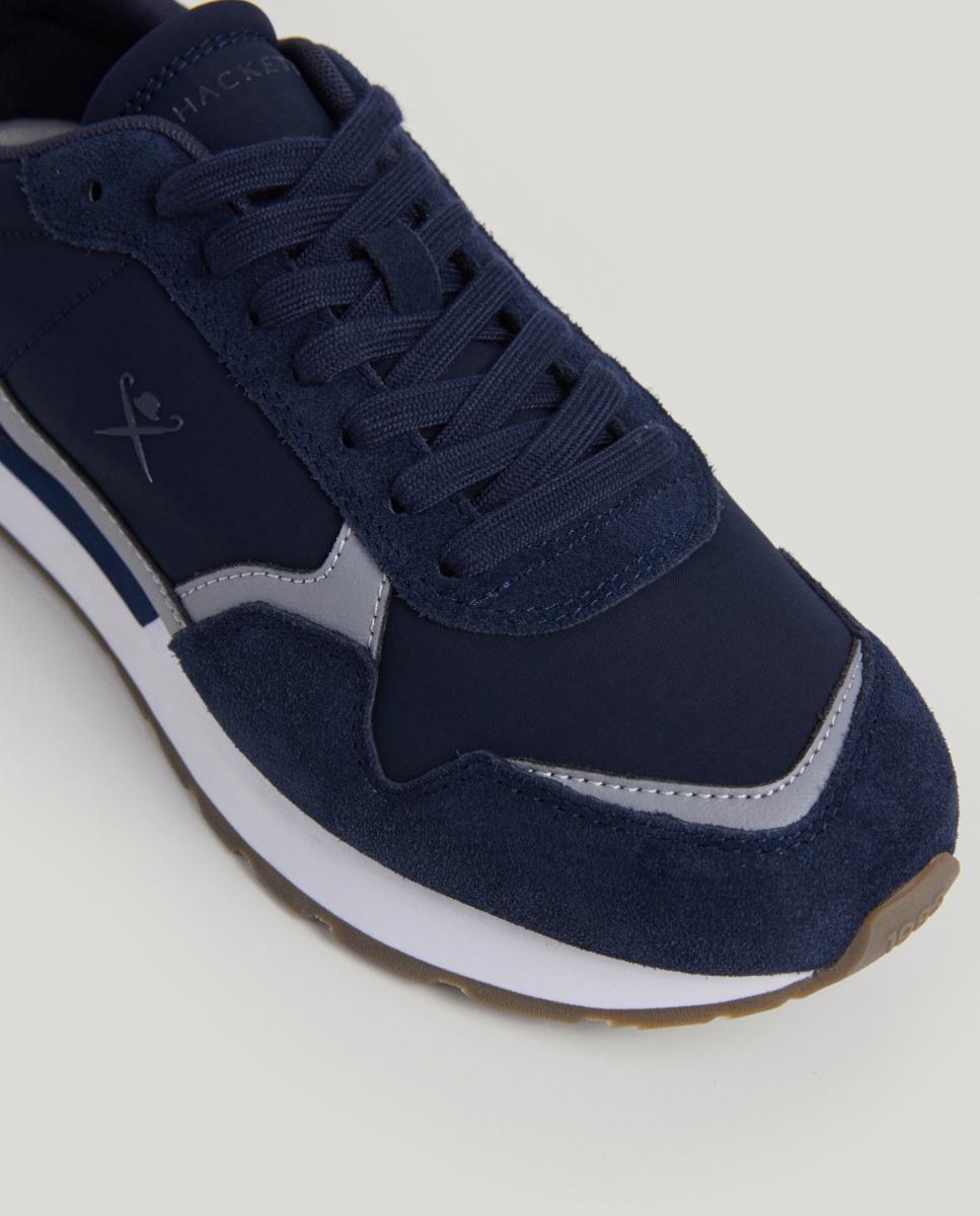 Zapatilla deportiva de hombre de running de piel y ante - Hackett - Azul marino Azul marino-5