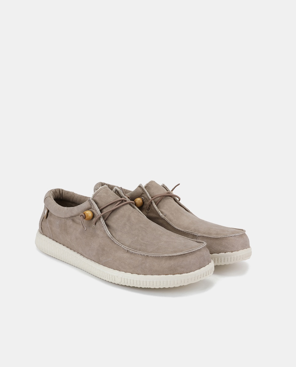 Sapatilhas Tipo Wallabee com Atacadores Elásticos Bege-6