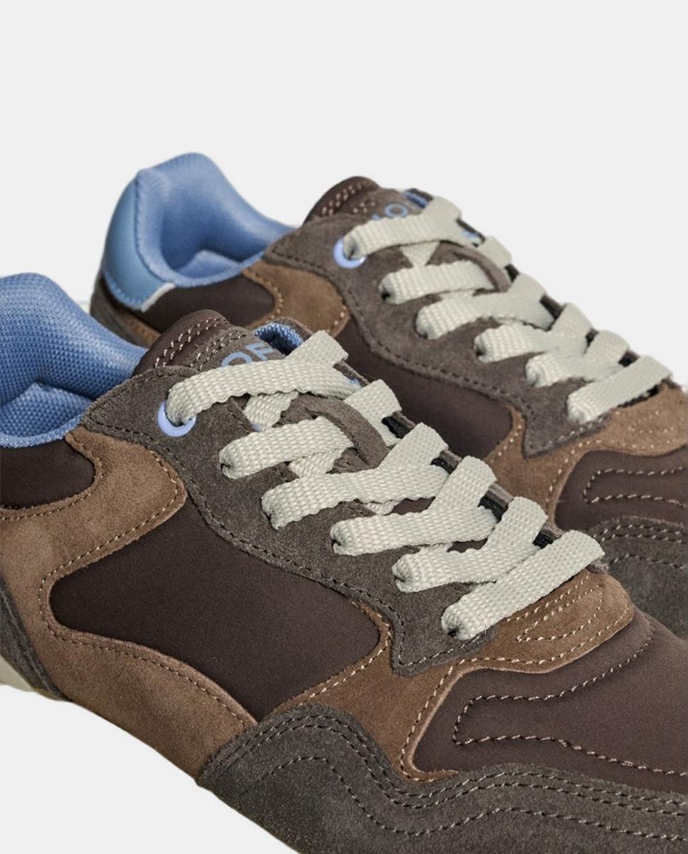 Sapatilhas em Pele com Plataforma Baixa Castanho-2