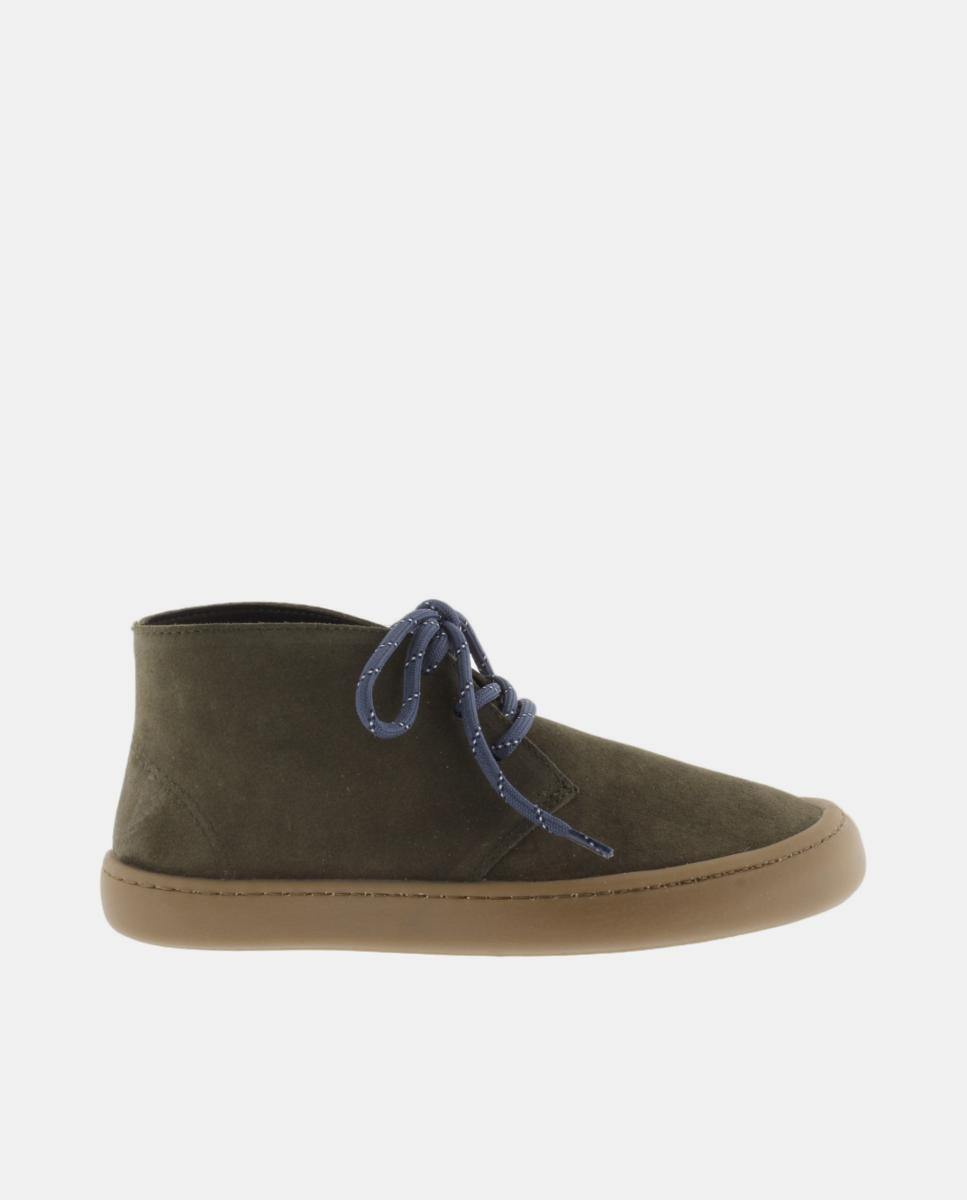 Botines unisex barefoot de serraje con cordones redondos y suela caramelo - Victoria - Verde militar Verde militar-1