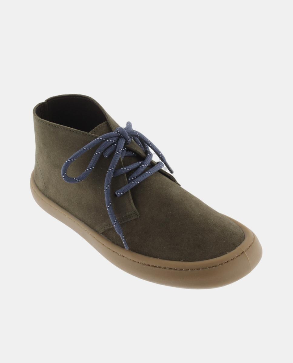 Botines unisex barefoot de serraje con cordones redondos y suela caramelo - Victoria - Verde militar Verde militar-2