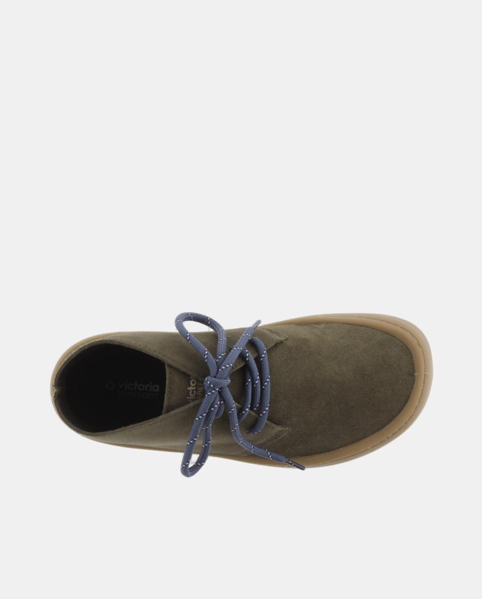 Botines unisex barefoot de serraje con cordones redondos y suela caramelo - Victoria - Verde militar Verde militar-4