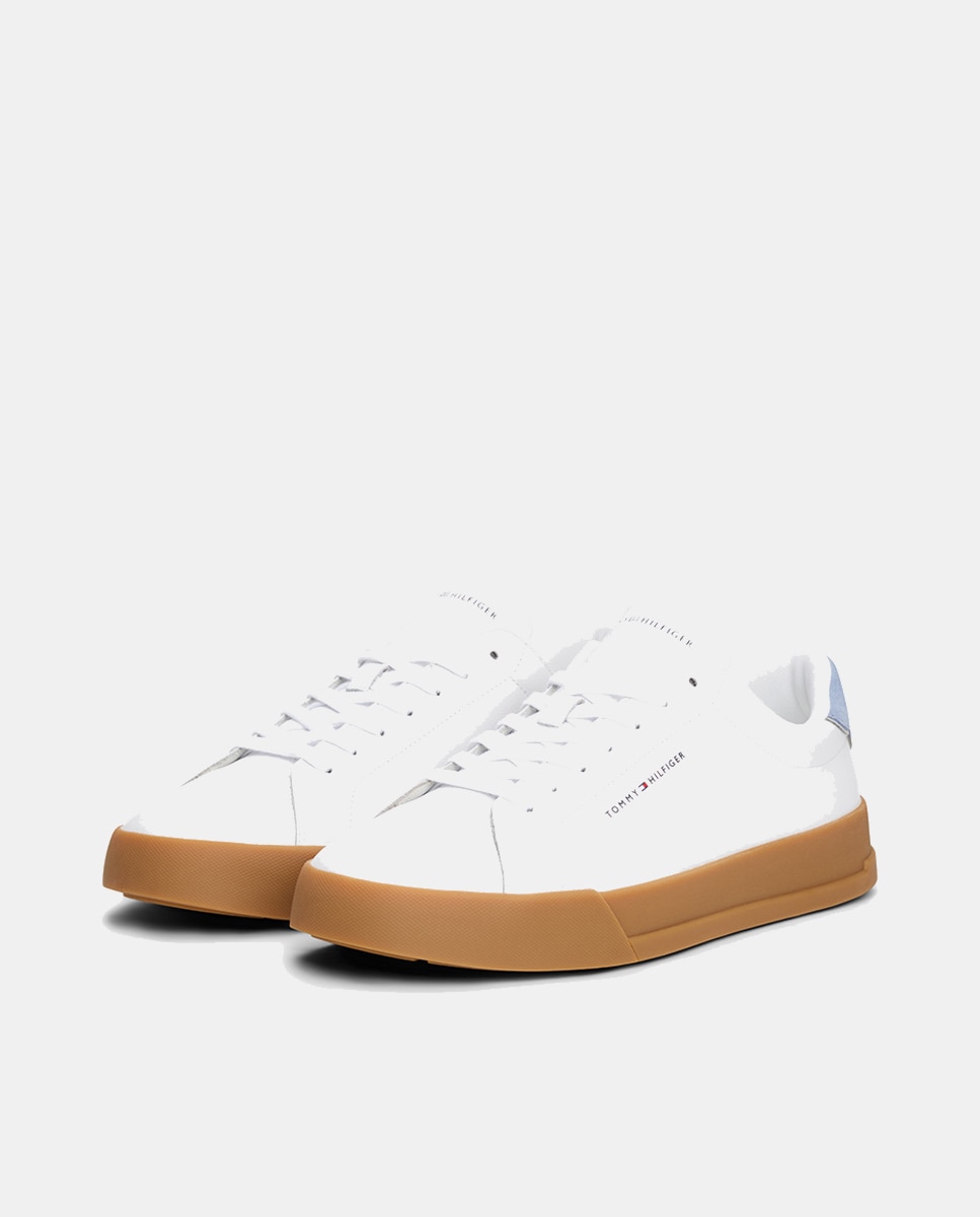 Sapatilhas em Pele com Sola Cor de Caramelo Branco-2