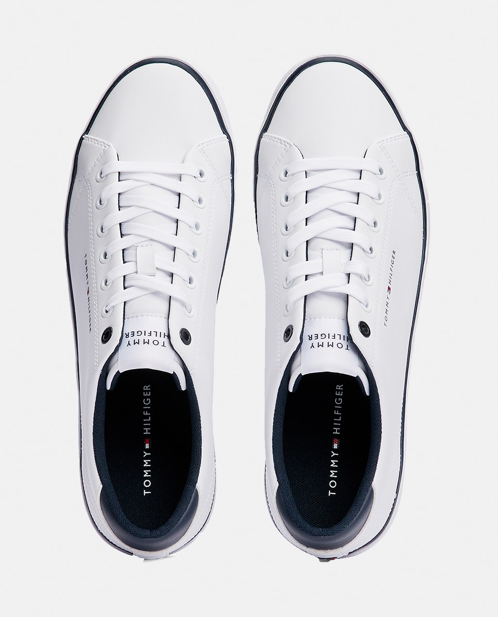 Sapatilhas em Pele com Logótipo e Contraste Branco-3