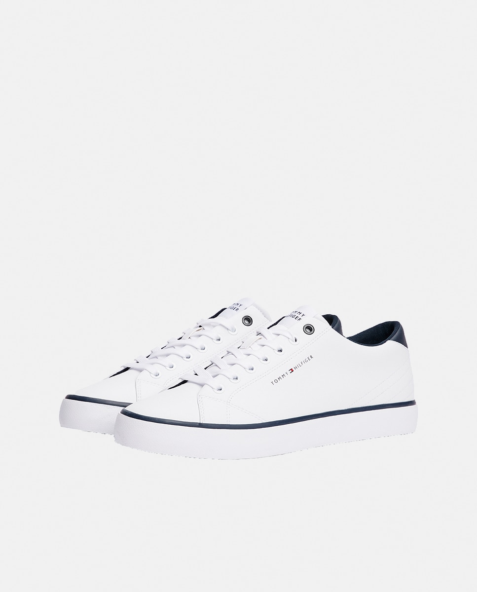 Sapatilhas em Pele com Logótipo e Contraste Branco-4