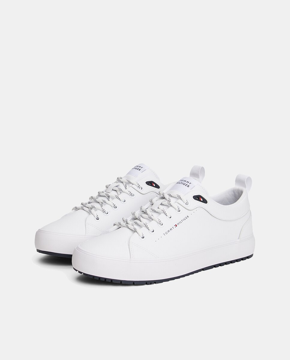 Sapatilhas em Pele com Sola Dentada Branco-2