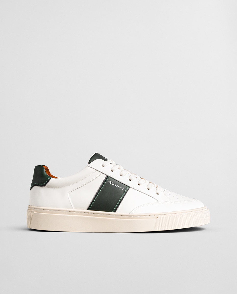 Sapatilhas Desportivas em Pele com Atacadores Branco / Verde-1