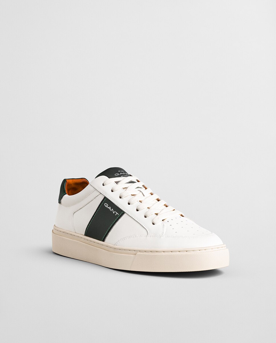 Sapatilhas Desportivas em Pele com Atacadores Branco / Verde-2