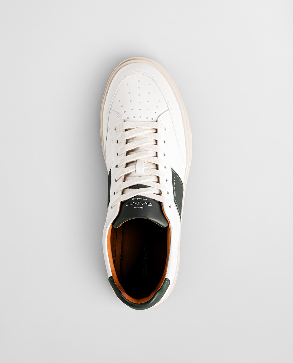 Sapatilhas Desportivas em Pele com Atacadores Branco / Verde-4