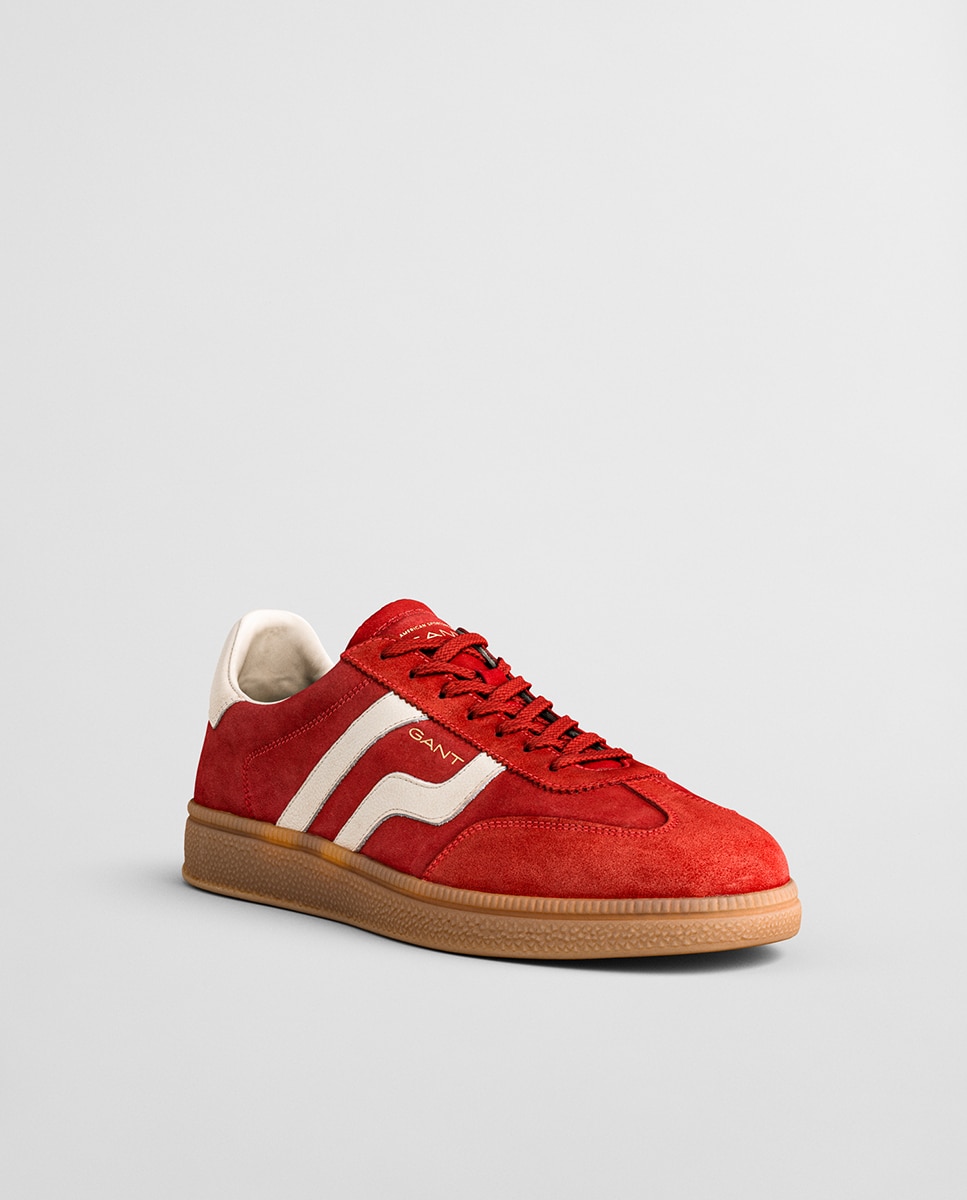 Sapatilhas Desportivas em Pele com Atacadores Vermelho Intenso Mate-2