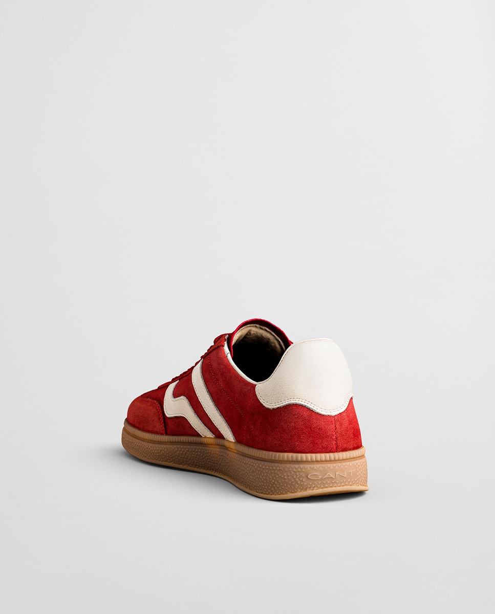 Sapatilhas Desportivas em Pele com Atacadores Vermelho Intenso Mate-3