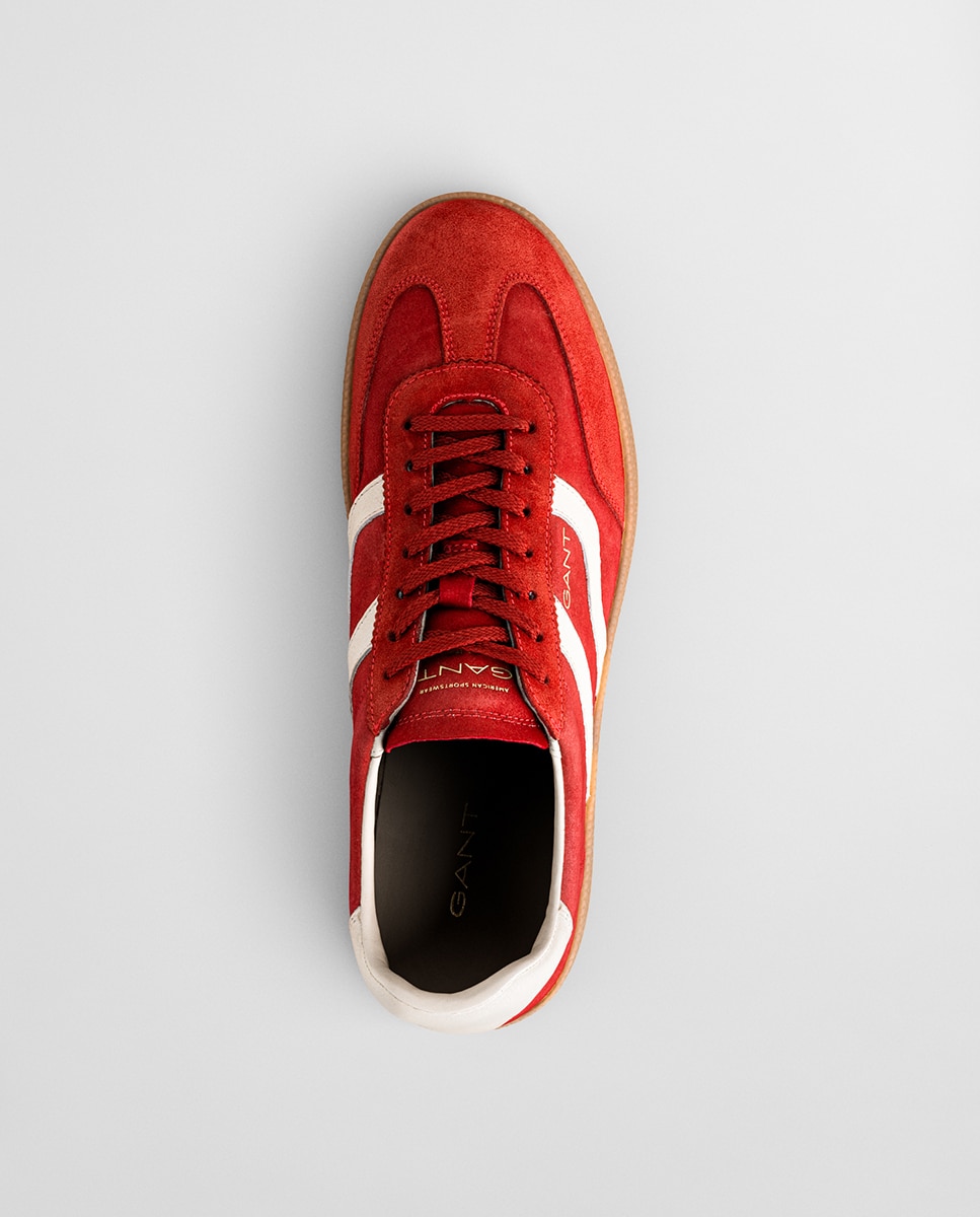 Sapatilhas Desportivas em Pele com Atacadores Vermelho Intenso Mate-4