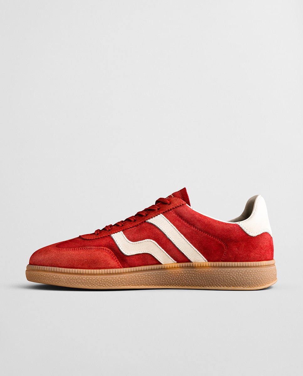 Sapatilhas Desportivas em Pele com Atacadores Vermelho Intenso Mate-5