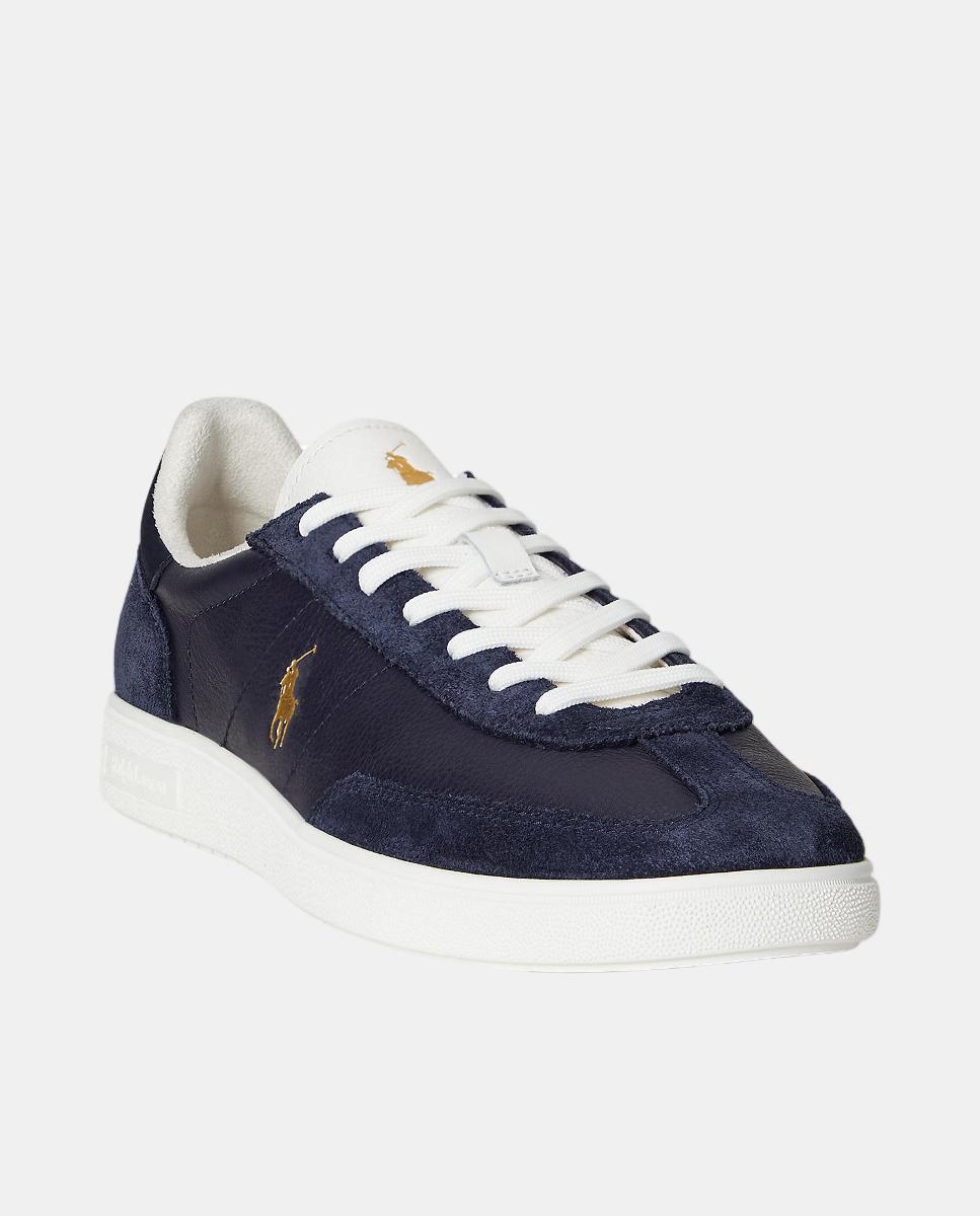 Sapatilhas Baixas Bedford em Pele Azul-marinho-2