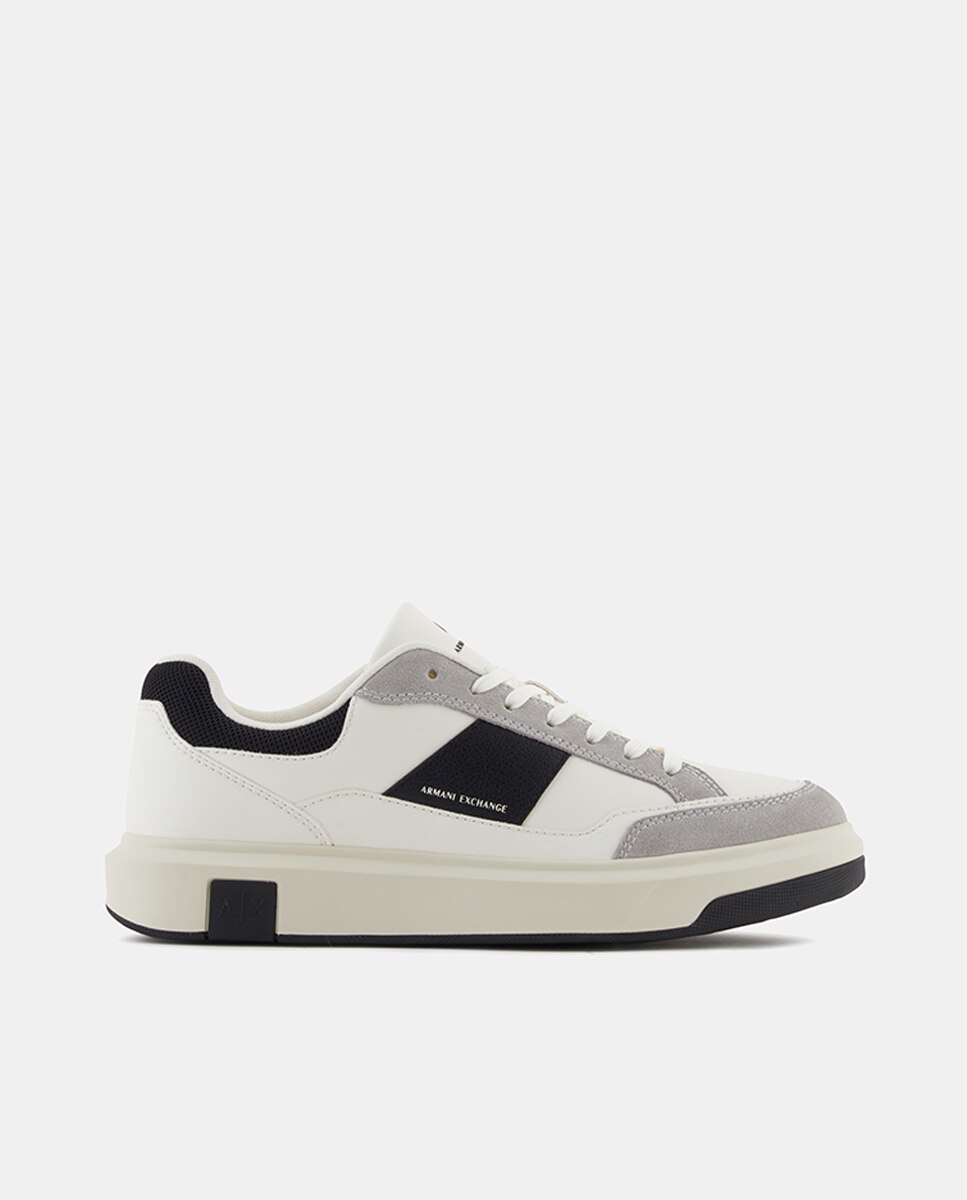 Sapatilhas Estilo Casual com Contraste e Combinações de Tecido Branco-1