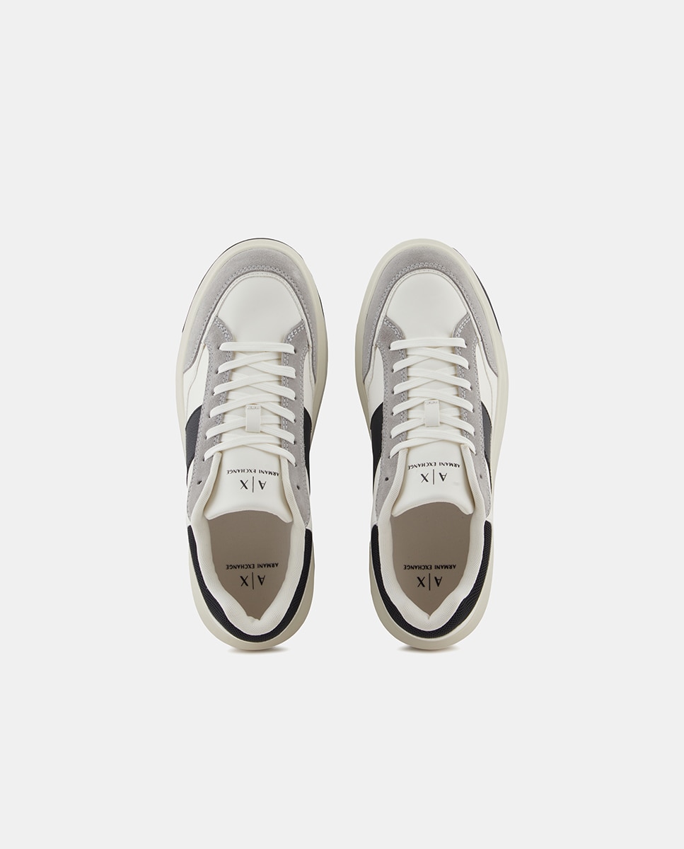 Sapatilhas Estilo Casual com Contraste e Combinações de Tecido Branco-2
