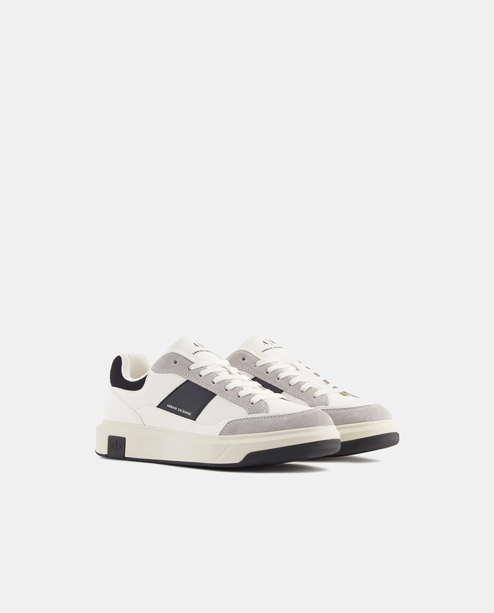 Sapatilhas Estilo Casual com Contraste e Combinações de Tecido Branco-3