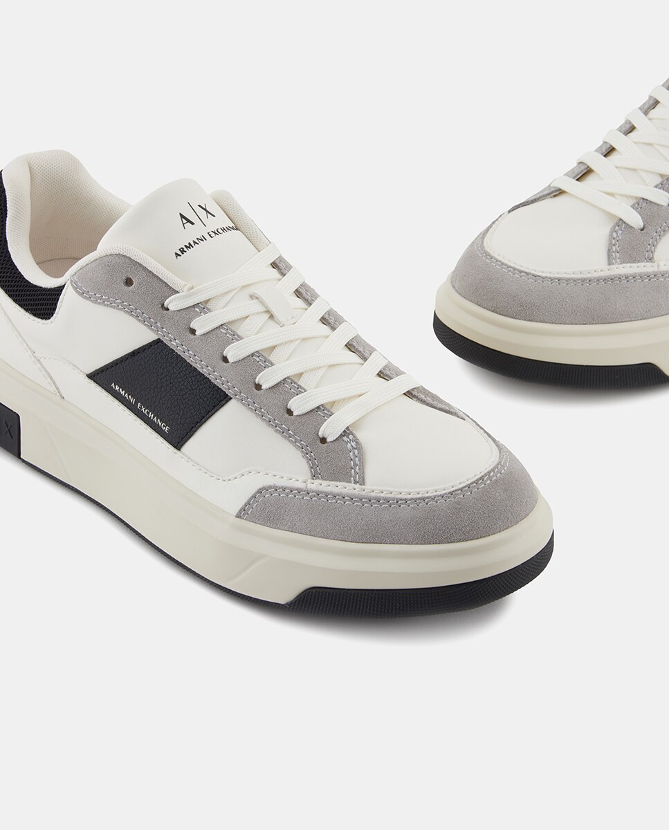 Sapatilhas Estilo Casual com Contraste e Combinações de Tecido Branco-5
