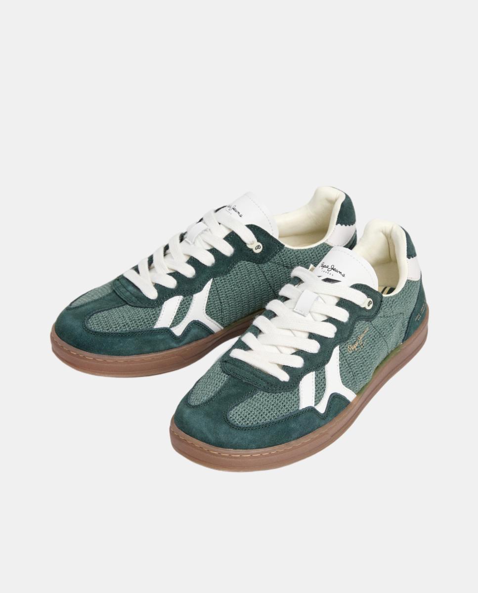 Sapatilhas Estilo Retro em Pele com Isótipo Lateral e Sola de Borracha Verde-escuro-3