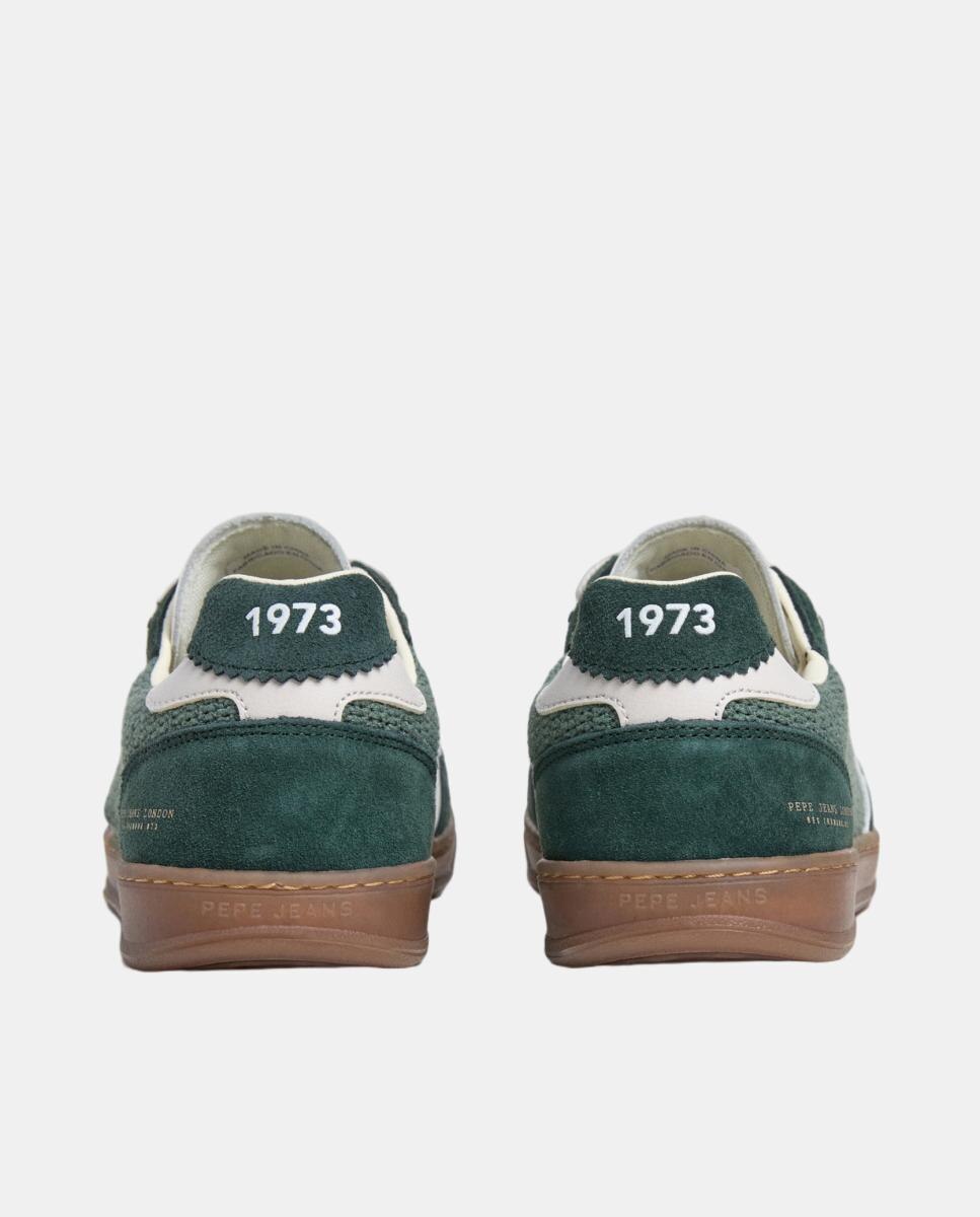 Sapatilhas Estilo Retro em Pele com Isótipo Lateral e Sola de Borracha Verde-escuro-4